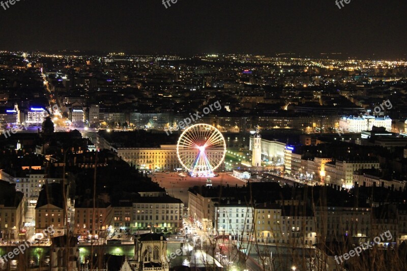 France Lyon Night City Lights