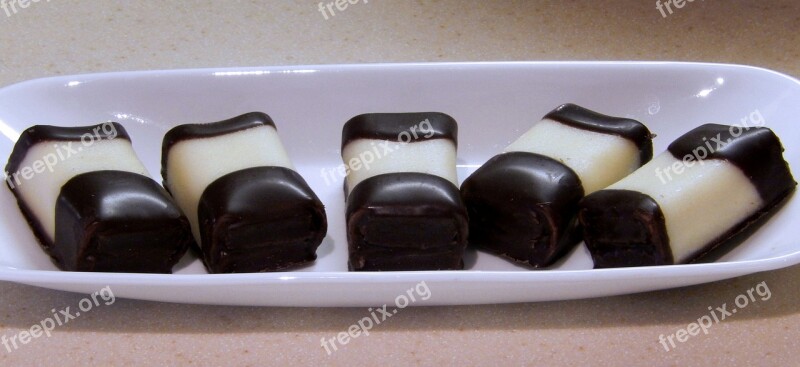 Chocolate Dipped Cakes Marzipan Sweet Food White Cake