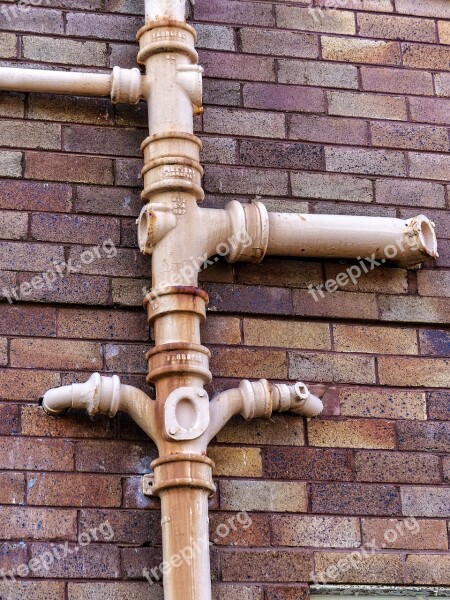 Brick Wall Sewage Pipe Metal Iron