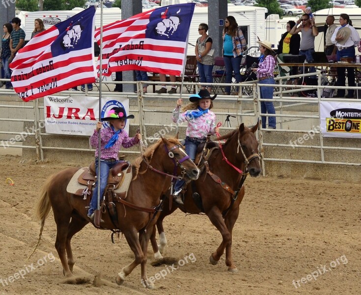 Rodeo Horses Flag Usa America