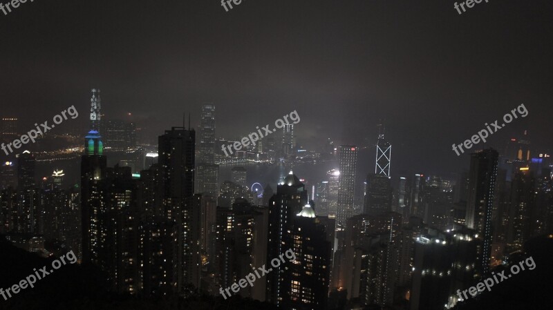 Hong Kong Central Night Landscape Dark City