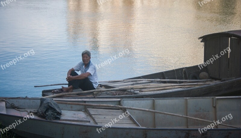 The Fisherman Portrait The Old Man Reflection Ship