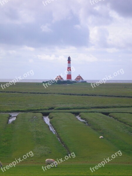 Westerhever Lighthouse North Sea Wadden Sea Free Photos