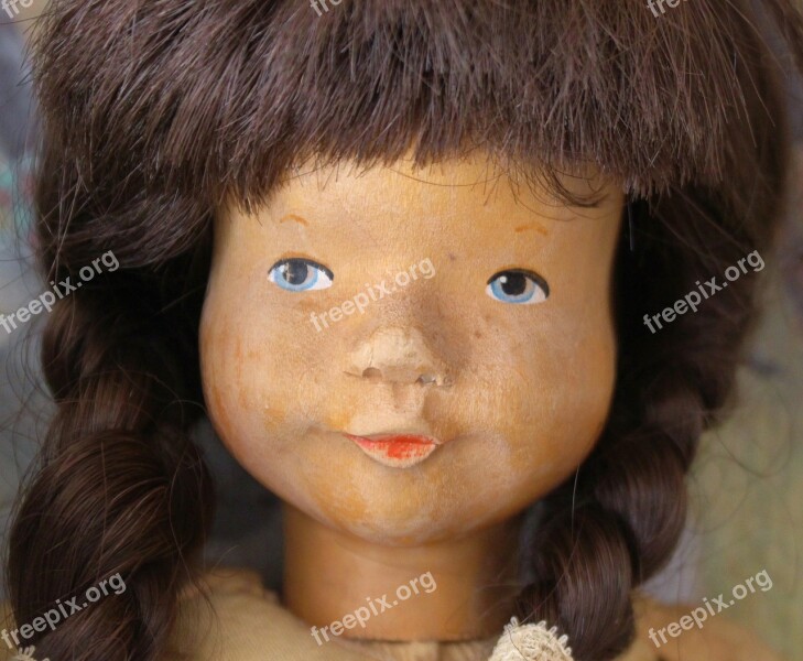 Doll Face Old Vintage Wood Carving