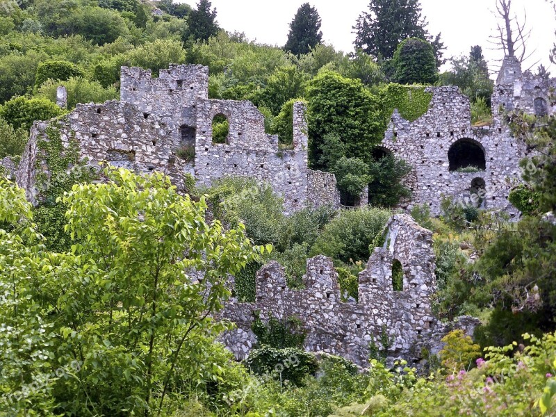 Mystras Ruins Stone Walls Old