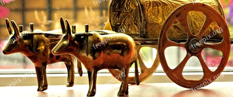 Ornamental Oxen Cart Metal India Artistic Free Photos