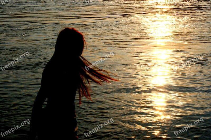 Girl Shadow Sunset Long Hair Wind