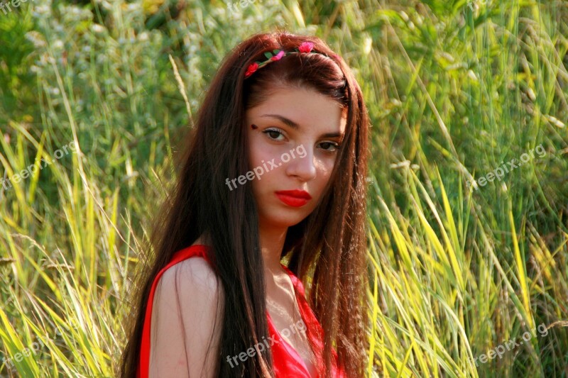 Girl Red Nice Portrait Red Lipstick