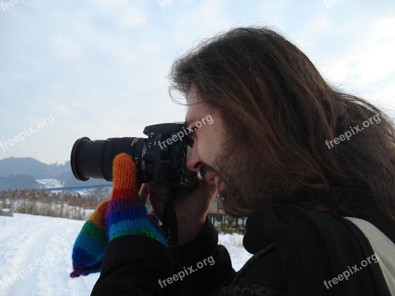 Photographer Man Winter Action Working