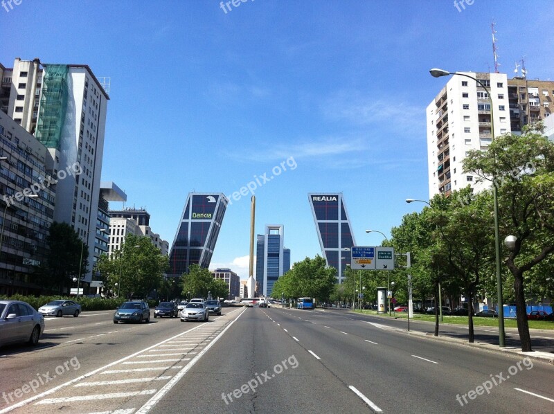 Madrid Castellana Walk Traffic Torres