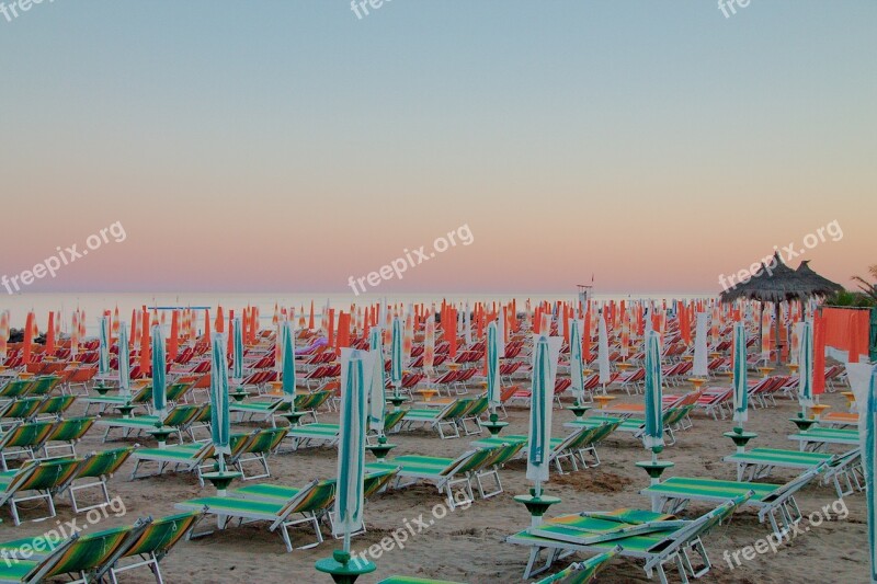 Beach Umbrellas Sunset Sea Free Photos