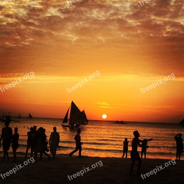 Boracay Philippines Sunset Sailing Orange Sky