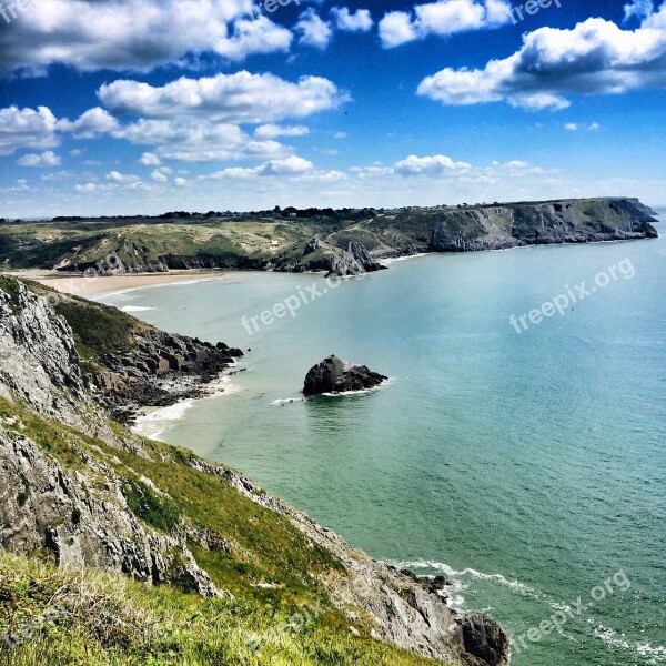 Cliffs Beach Skies Coastline Nature