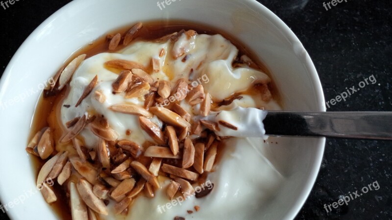 Yogurt Almonds Maple Syrup Dessert Snack