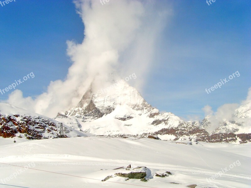 Mountain Flaming Matterhorn Switzerland Zermatt Alpine