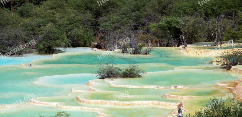 The Yellow Dragon Five Color Pool Natural Views Free Photos