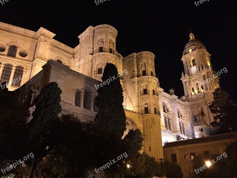 Cathedral Malaga Night Temple Free Photos