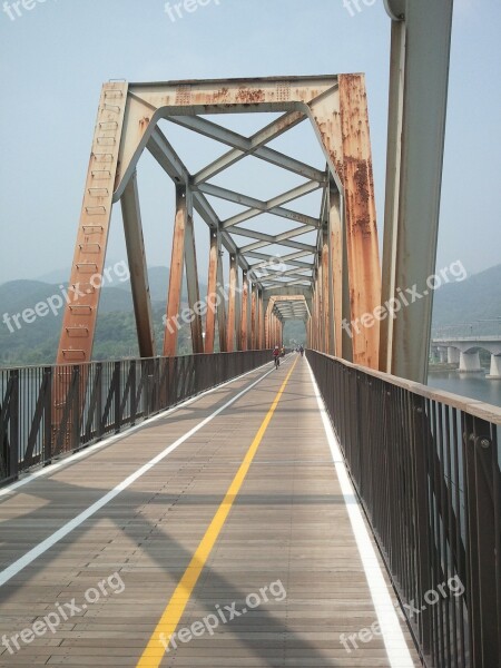 Bridge Railroad Bridge Rusty Legs Bike Trail Republic Of Korea