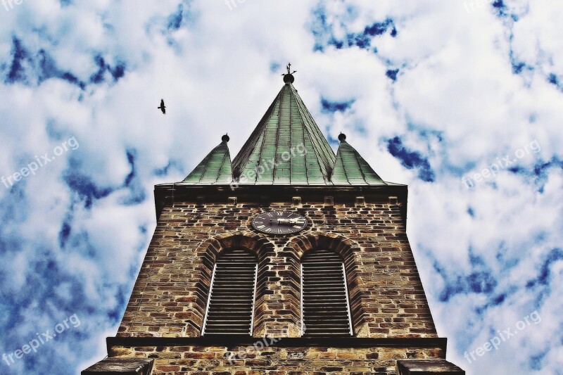 Church Clouds Sky Bird Steeple