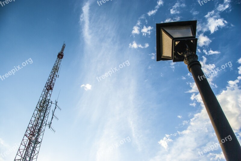 Technology Street Lamp Contrast Blue Sky Acute