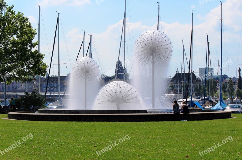 Fountain Water Flow Dandelions Romanshorn