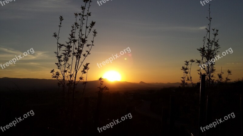 Sunset Silhouette Red Mountain Sun