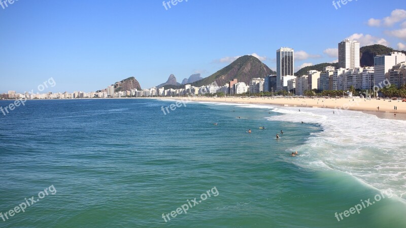 Copacabana Leme Beach Wave Pedra Da Gávea