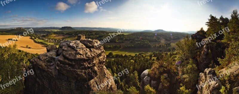 Panorama Landscape Saxon Switzerland Sun Mountains