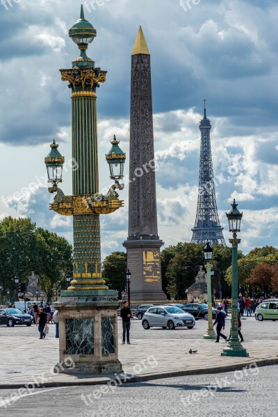 Paris Place Concord Obelisk Eiffel Tower