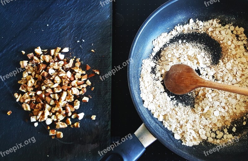 Stove Pan Oatmeal Hazelnuts Healthy