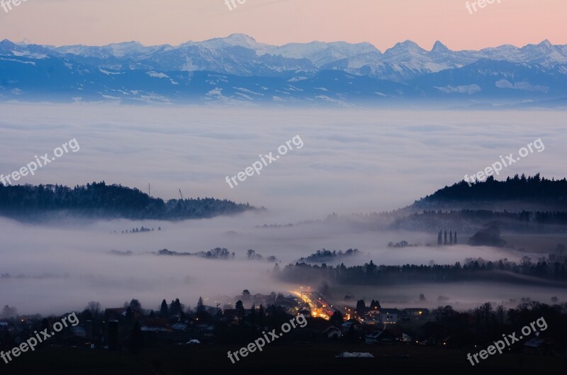 Fall Fog Landscape Mist Neuchâtel