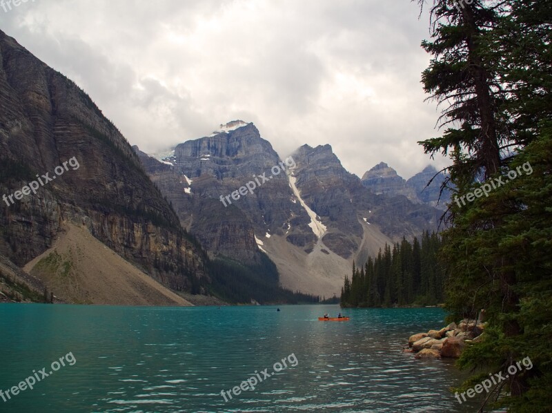 Lake Moraine Banff Landscape Overcast Day Diffused Light