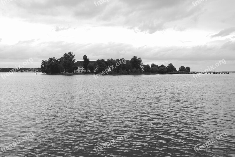 Chiemsee Ladies Island Water Lake Black And White