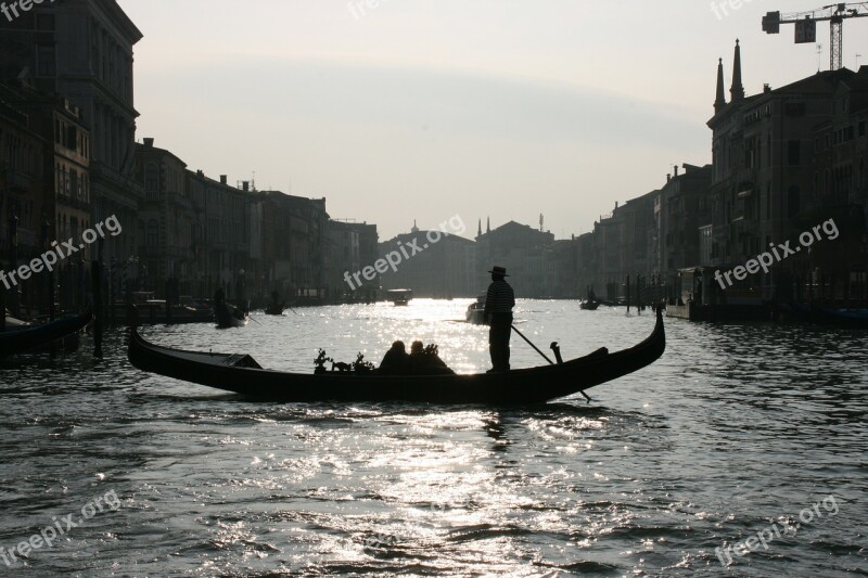 Gondola Venice Canal Romantic Silhouette