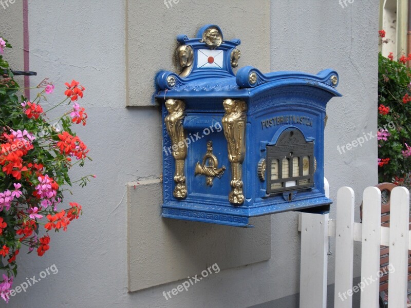 Mailbox Post Blue Decorated Old