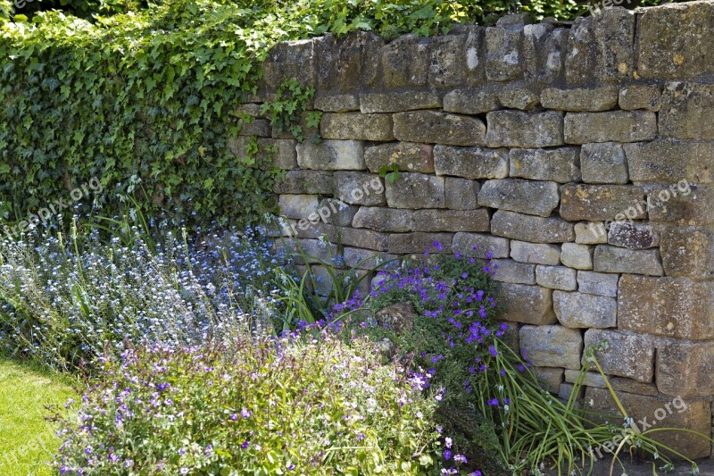 Limestone Garden Wall Ivy Drystone Walling Cotswold Uk