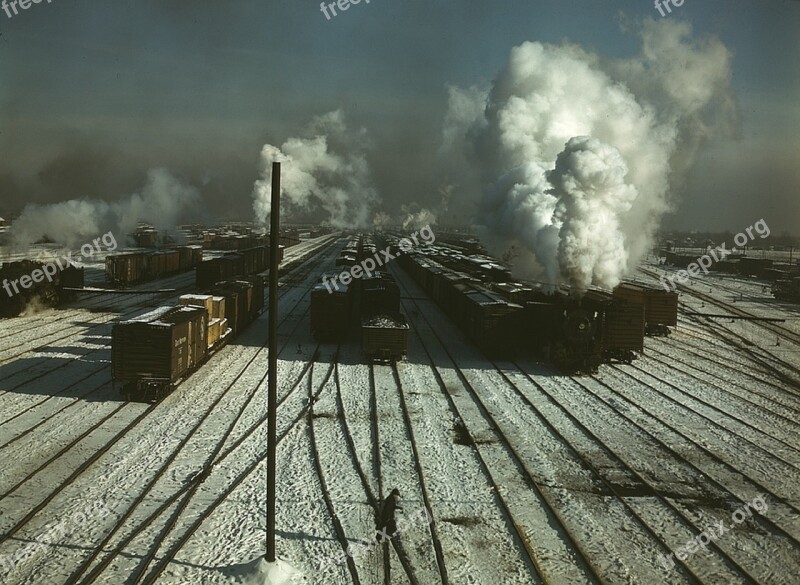 Railroad Yard Winter Snow Cold Trains