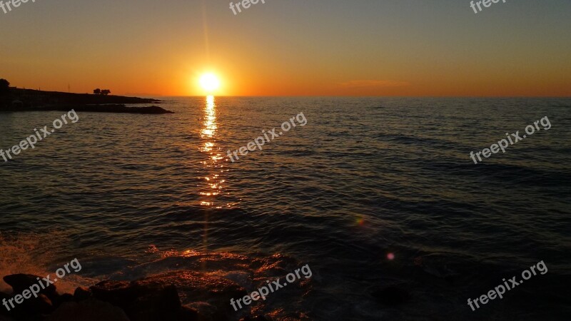 Sunset Sea Bay Silhouette Rays