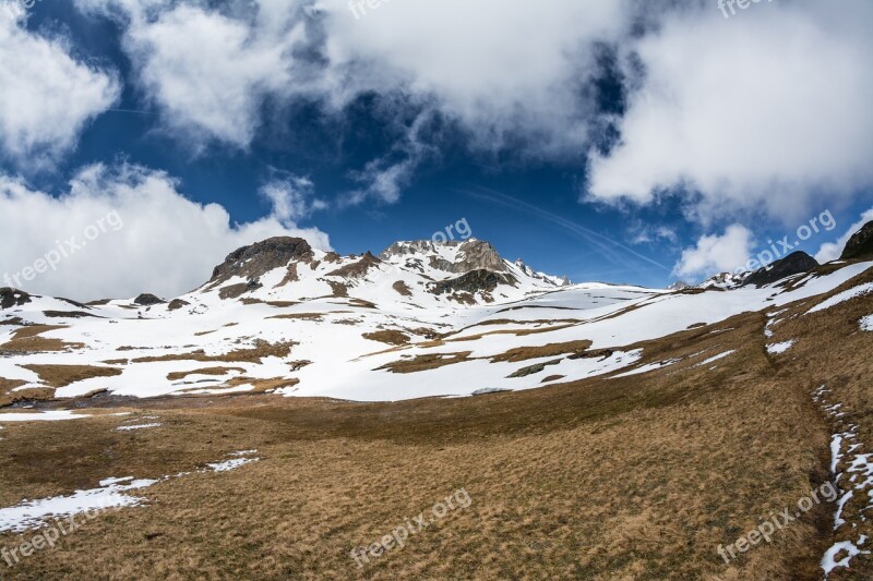 Mountain Sky Spring Clouds Snow