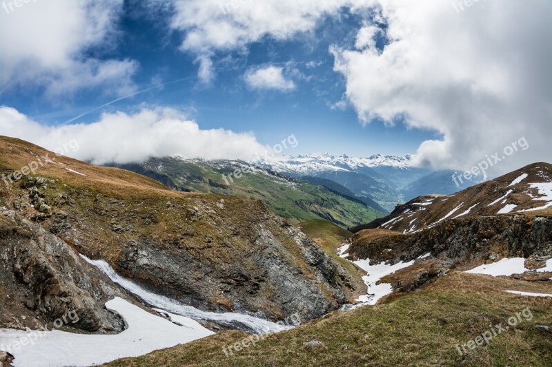 Mountain Sky Spring Clouds Snow