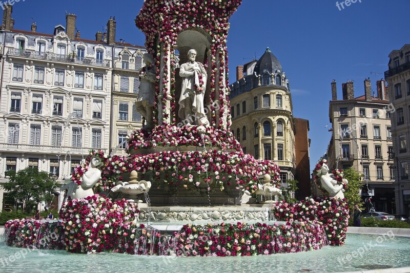 Lyon Fountain Flower Festival Free Photos