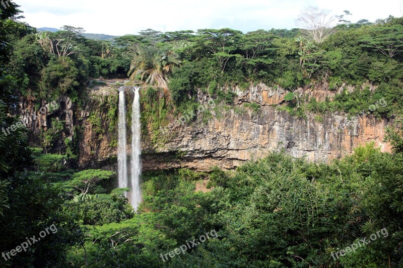 Waterfall Green Landscape Tropical Mauritius