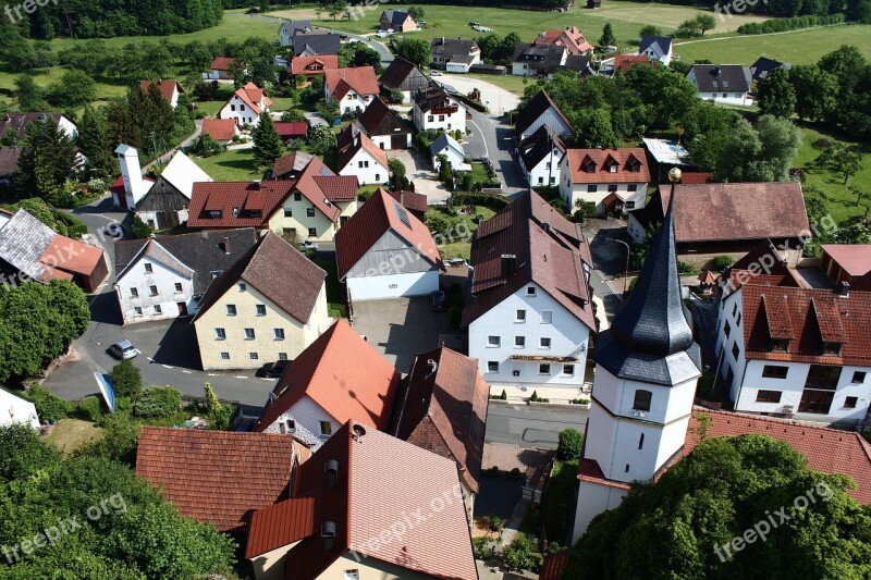 Village Church Bird's Eye View Houses Steeple