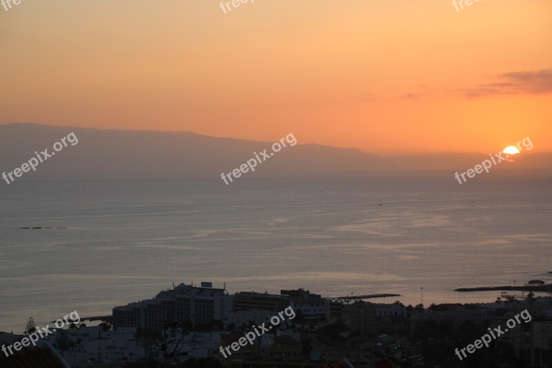 Sunset Dusk Twilight Tenerife In The Background