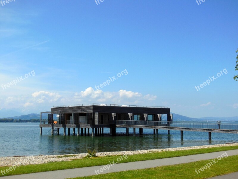 Lake Constance Sun Clouds Blue Sky Stilt Houses