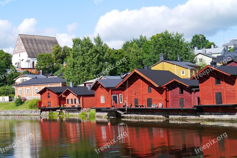 Wooden Houses Historic Center River Finnish Porvoo