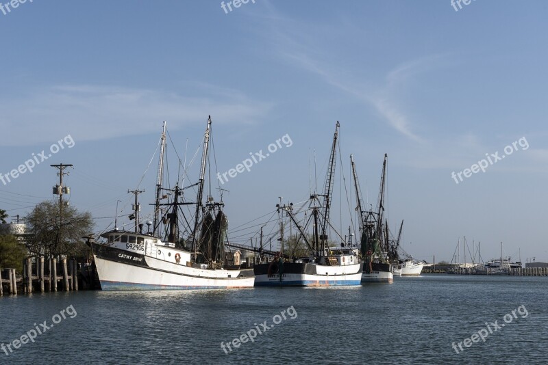 Shrimp Boats Moored Inlet Water Sea