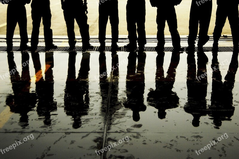 Silhouettes Reflections Men Standing Military