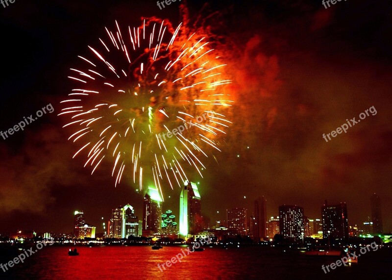 Fireworks Skyline San Diego Silhouette Celebration