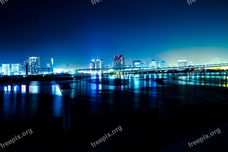 Rainbow Bridge Night View Sea Reflection Harumi